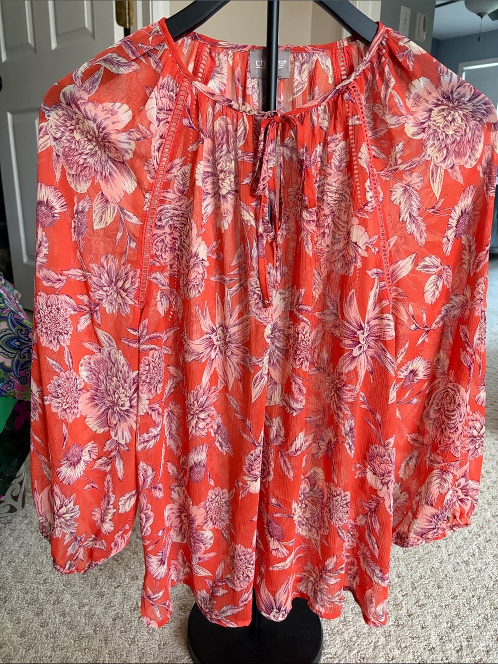 Chico's Coral and Purple Floral Tunic Top